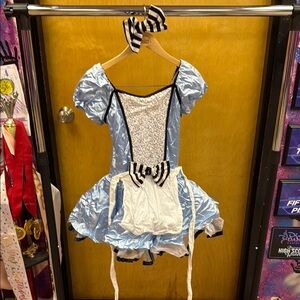 Weissman Blue and White Dance Costume with Lace Trim